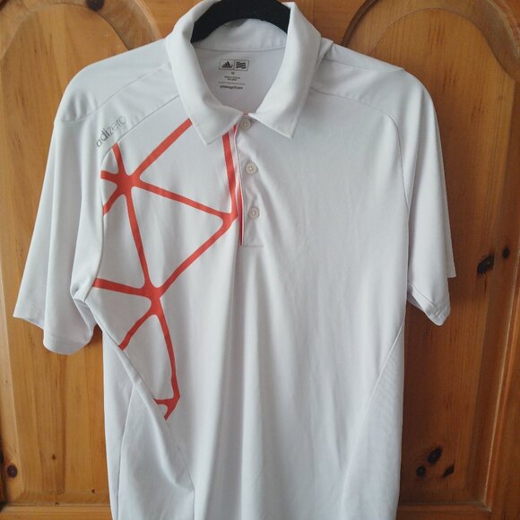 ADIDAS GOLF AdiZero Short Sleeve Polo Shirt, White/Orange, Medium, EUC - Picture 1 of 10